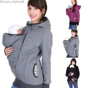 Maternidade Vestidos 2020 Moda Mulheres Maternidade Listrado Bebê Bolsa Portador Hoodie Zipper Gravidez Casaco Hoody Outerwear Carry Baby Grávida Z230731