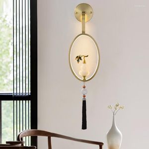 Vägglampor Temaren Contemporary Lamp Led Vintage mässing Creative Jade Gourd Decor Gold Sconce Light For Home Living Room Sovrum