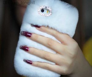 Mobiltelefonfodral Luxury Bling Fashion Fluffy Real Rabbit Fur Furry Phone Case för iPhone6 ​​Z230731