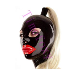 Party Masks Ponytail Latex Mask Fetish Hood med zip på bakre bandage -kostymer Tillbehör för Halloween233W