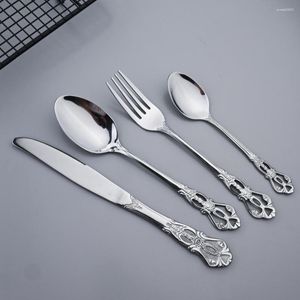 Zestawy naczyń obiadowych Owous 24pcs stal nierdzewna Zestaw Silver Silny Knife Fork Spoon Kitchen Dinner Silver Cureware