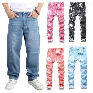 Jeans da uomo Pantaloni larghi in denim elasticizzato Street Dance da uomo Skateboard Caramelle colorate stampate