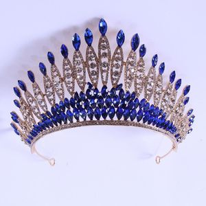 Luxus Himmelblau Kristall Krone Haarschmuck Tiara für Frauen Hochzeit Braut Rot Rot Grün Strass Krone Haarschmuck