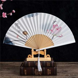 Produkty w stylu chińskim wysokiej jakości chiński w stylu ręcznie robionym fan z Tassel Blossom Lotus Fairy Crane Magpie Men Ink Painting Fan R230728