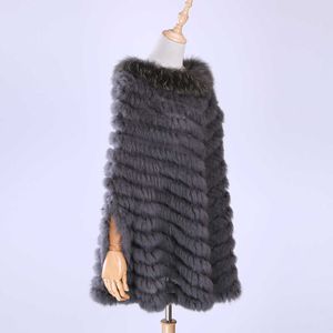 Women's Fur Faux Fur 2020 New Women's Luxury Pullover Knitted Genuine Rabbit Fur Raccoon Fur Poncho Cape Real Fur Knitting Wraps Shawl Triangle Coat HKD230727