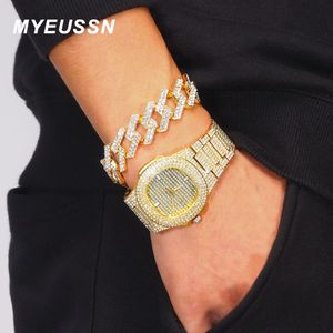 Charm Armband Hip Hop Iced Out Cuban Armband Men 20mm Cuban Chain SMycken Watch Sil Silver Color Tennis Chain Watch for Men's Rapper Gift 230728