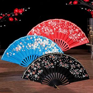 Chinese Style Products Vintage Flower Folding Fan Chinese Style Retro Hand Held Fan Floral Dance Wedding Party Hand Fan Art Craft Gift