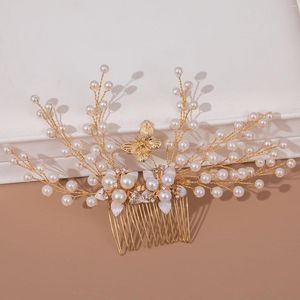 Fermagli per capelli 2023 pettini da sposa alla moda disegni di perle copricapo a farfalla in metallo color oro per accessori per gioielli da sposa