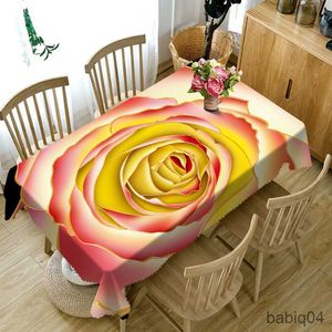 Bordduk Fashion Tabelduk Jul Sexig 3D Golden Rose Mönster Tvättbar förtjockad Rektangulär bordsduk för bröllopsdekor R230726