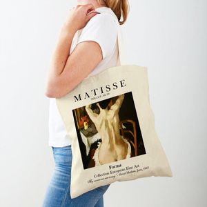 Shopping Bags Matisse Women Flowers Abstract Landscape Supermarket Shopper Bag Fashion Girl Lady Tote Handbag Both Sided Canvas