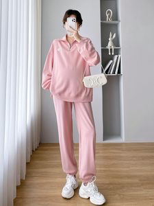 Sleep Lounge Spring Bergy Bergins Whotshirt Sets Sets 2pcs Пуловер с длинным рукавом Регулируемый высокий талия для беременности беременные женщины 230728