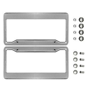 2PCS Silber Chrom Edelstahl Rahmen Metall Kennzeichen Rahmen Tag Abdeckung Mit Schraube Kappen Auto Styling227S