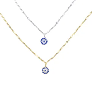 100% 925 Sterling Silver Blue Zircon Round Eye Pendant Chain Halsband Högkvalitativa kvinnor Män pojke isade ut full asfalterad zirkonia hiphop mode gåva smycken