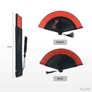 Chinese Style Products Chinese Style Red Black Vintage Hand Fan Folding Fans Dance Wedding Party Favor Chinese Dance Party Folding Fans Bamboo R230728