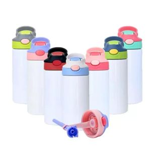 Sublimation Children Mug Sippy Cups 12oz Kids Water Bottle 350ml Tumbler Double Wall Stainless Steel Vacuum Insulated Mug Drinking Cup Handle Flip Top Lids