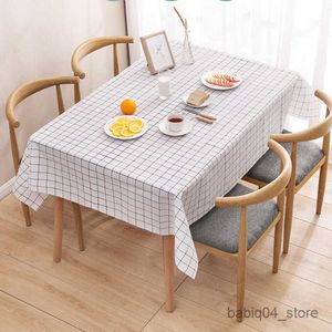 Table Cloth Plastic Rectangula Grid Printed Tablecloth Waterproof Kitchen Dining Table Cover Mat R230819