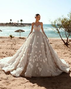 Elegant Ball Gown Wedding Dresses Sleeveless V Neck Sequins Applique Ruffles Zipper 3D Lace Flowers Lace-up Plus Size Bridal Gowns Custom Made Vestido de novia