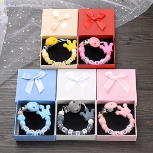 Baby Teethers Toys Boxed Personalized Name Nipple Clips Silicone Beaded Soother Pacifier Chains DIY Nursing AntiDrop Dummy Holder Chain 230728