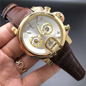 Relógios masculinos automáticos de alta qualidade, pulseira de couro preto, mostrador de aço inoxidável dourado, quartzo, moda, relógio 5ATM à prova d'água, suite314L