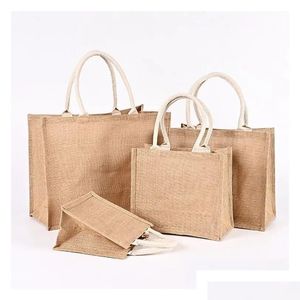 Sublimationsrohlinge Großhandel Plain Natural Tote Bag Kleine Jutebeutel für DIY Handmalerei Leere Polyester Canvas Totes mit Griffen Dhtwe