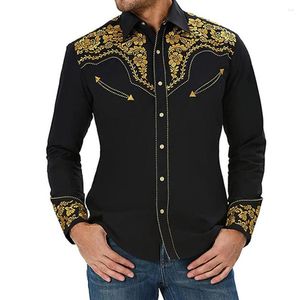 Mäns casual skjortor spring western vintage tryckt för män långärmad lös smal knapp ner klänning skjorta blus toppar herrkläder