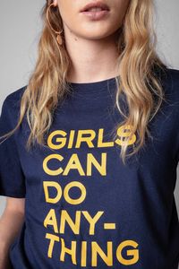 23SS Designer Tide T-Shirts Zadig Voltaire T-Shirt Klassischer Buchstabe „Girls Can Do Anying“ Bedrucktes Kurzarm-T-Shirt T-Shirt Klassische Mode aus reiner Baumwolle Tops Polos