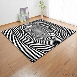 Carpets Geometric Living Room Area Rug Swirl White Black Floor Carpet Soft Boys Room Play Mats Bedside Rugs Big Carpets R230728