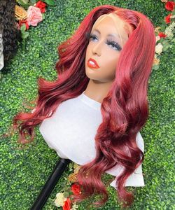 Red Virgin Human Hair Body Wave Full Lace Frontal Wig Brazilian hair Indian hair Malaysian Hair Peruvian Hair Burmese Hair