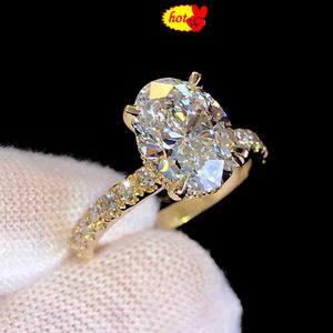 Bandringar Hot Sale Real Gold 9K 14K 18K S925 Silver Women Engagement Wedding Rings Set Oval Cut Diamond Engagement Rings Moissanite