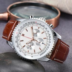 Men Top Luxury Brand 1884 Quartz Wristwatch Leather Strap 6 Pin Chronograph Calender Rotating Case Watch Clock Relogio Masculino203U