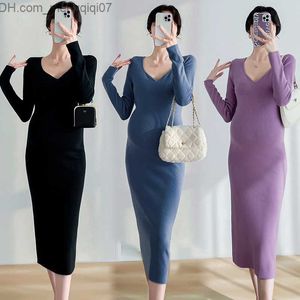 Umstandskleider 195# Herbst und Winter, sexy, heiß gestrickt, langes Kleid für schwangere Frauen, eleganter, ultradünner A-Linien-Pullover für schwangere Frauen, Kleid für schwangere Frauen Z230728