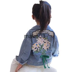 Jackets Girls Denim Jacket Autumn Children Clothing Baby Girl Outerwear Coat Jackets Kids Tops Jeans Wear Denim Embroidered Flower Coat J230728