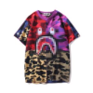 A Bathing Ape Camisa Verão Masculina Casual Camuflagem Tubarão Patchwork Patchwork Camiseta Gola Redonda