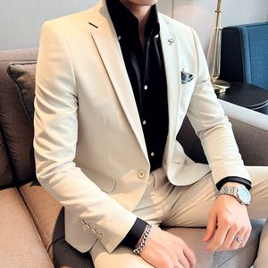 Men's Tracksuits JacketPants Formal Dress Fashion Pure Color Leisure Suits Gray Blue Black Slim Fit Men Business Banquet Suit Set M4ML 230727