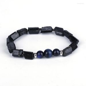 Strand Natutal Rough Black Tourmaline Dark Blue Lapis Lazuli Stone Bead Charm Unisex Healing Energy Armband för man kvinnor