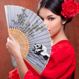 Chinese Style Products Handmade Panda Hand Fan Chinese Style Bamboo Handheld Folding Fan Charming Elegant Fans For Wedding Party Wall Decoration