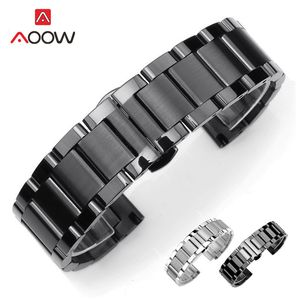 Watch Bands Solid Stainless Steel Watchband 18mm 20mm 22mm 24mm Deployment Butterfly Buckle Men Metal Replacement Bracelet Band Strap 230727