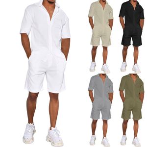 Mens Jackets Shirt Set Linen for Men 2 Piece Button Down Short Sleeve and Casual Beach Drawstring Waist Shorts Summer Outfits 230727