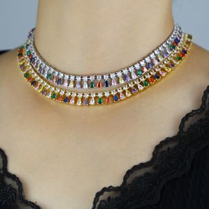 Rainbow Color Water Drop Shape Zircon Wedding Halsband Kvinnlig dam med 5A CZ Stone Paled Statement Crystal Halsband smycken grossist