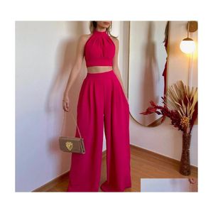 Women'S Two Piece Pants Womens Set 2023 Spring/Summer Fashion Casual Hanging Neck Slim Fit Drop Delivery Apparel Clothing Sets Otdcq