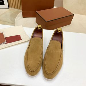 Summer charm embellishment Walk suede Slip-on shoe beige leather casual flat shoes Women's luxury designer flat shoes dress shoes factory shoes