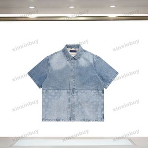 xinxinbuy erkekler tasarımcı tee tişört 23ss paris kabartma mektubu çiçek kısa kolu denim kadınlar siyah beyaz yeşil kahverengi s-2xl