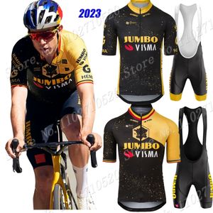 Cycling Jersey Sets Jumbo Visma France Tour Team Cycling Clothing Jersey Set Short Sleeve TDF Road Bike Shirts Bicycle Bib Shorts MTB Road Ropa 230727
