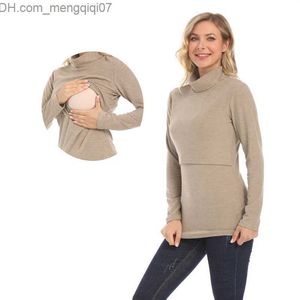 Vestidos de maternidade inverno gola alta quente manga longa algodão t-shirt das mulheres grávidas cuidados top roupas de alimentação das mulheres grávidas entrega gratuita z230728