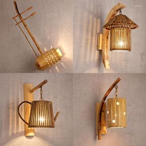 Lampada da parete del sud-est asiatico Bamboo Stile pastorale Creativo giapponese Thai Inn Camera da letto Comodino B