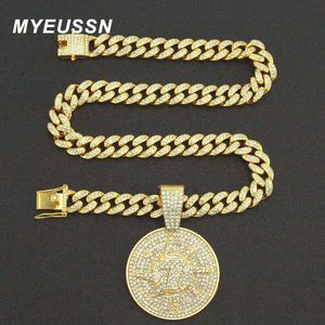 Chokers 13MM Iced Out Cuban Link Chain Disc Number 7 Pendant Necklace for Men Women Jewelry Female Aesthetic Streetwear Hip Hop Jewelry 230728