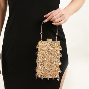 Sacos de noite prata ouro paillette beading saco elegante senhoras verticla telefone bolsa e bolsas festa de casamento frisado ombro 230727