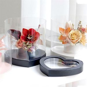 Hjärtformad presentförpackning PVC Transparent blommaförpackningslådor med lockblommor Arrangemang Holder DIY -presenter Inslagsförsörjning1289i