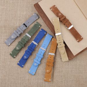 Titta på band Suede Leather Watchband Strap 18mm 19mm 20mm 22mm Quick Release Watch Strap Belt Handmade Stitched Retro Aatch Accessories 230728