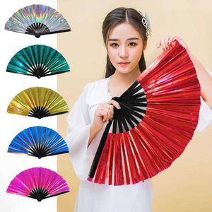 Produtos de estilo chinês ventilador decorativo cor dobrável ventilador portátil à prova dwaterproof água grande brilhante fã de mão rave presente de aniversário para o miúdo